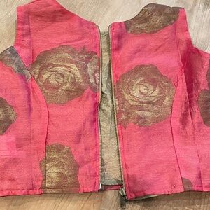 NWOT Ira Soleil Pink Gold Metallic reversible crop zip top indofusion M